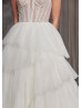 Beaded Ivory Lace Pleated Tulle Layered Chic Wedding Dress